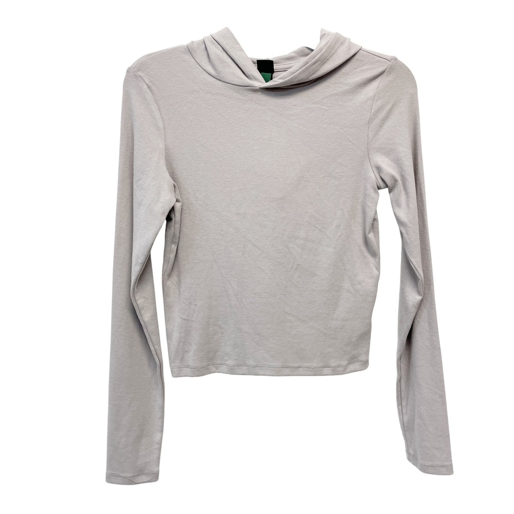 Wild Fable Women's Taupe Long Sleeve Slim Fit Cropped Hooded Top Size Small